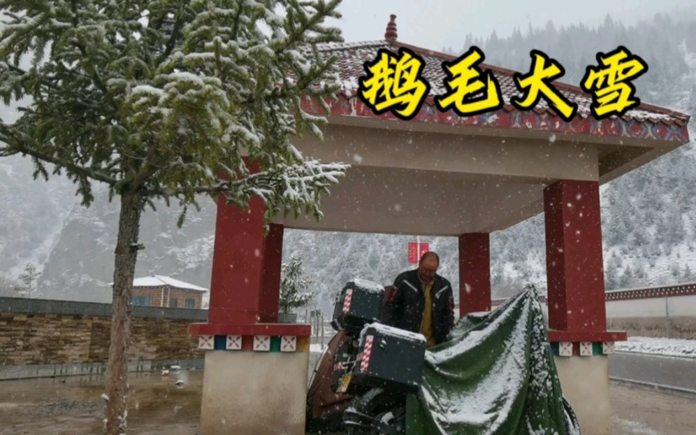 [图]单人单车摩旅西藏，在类乌齐县遭遇大雪被困凉亭，只能吃库存