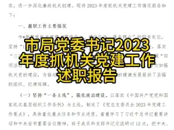 市局党委书记2023年度抓机关党建工作述职报告