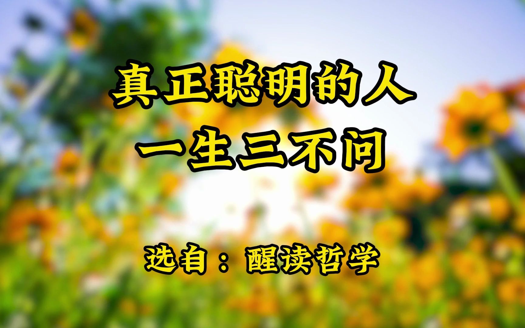 美文欣赏经典散文《真正聪明的人,一生三不问》选自:醒读哲学哔哩哔哩bilibili