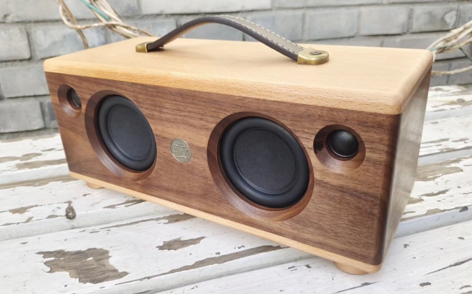 音响3寸二分频重低音高音质黑胡桃加榉木撞色设计实木精品桌面音箱 小