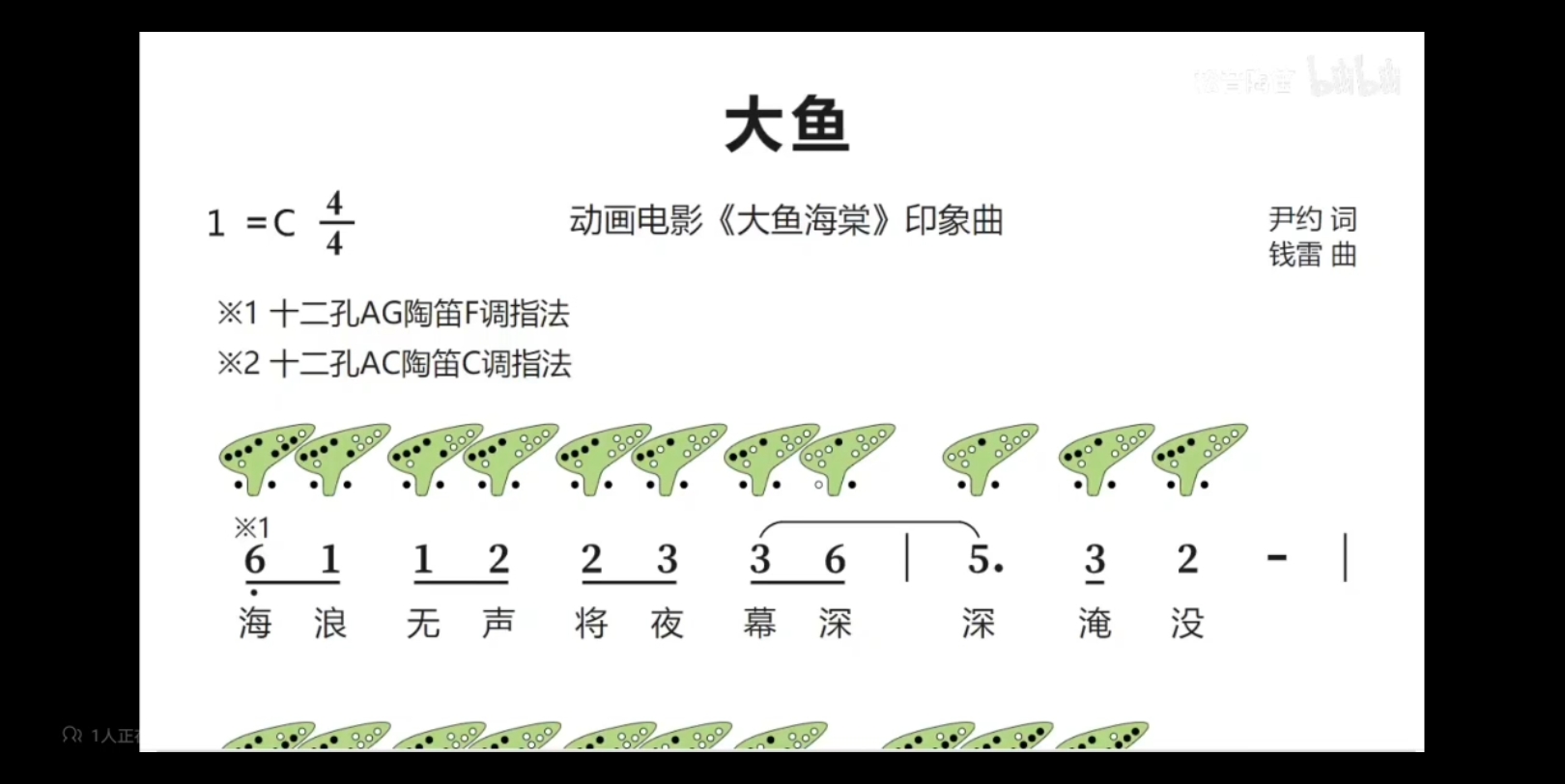 大鱼海棠12孔陶笛简谱图片