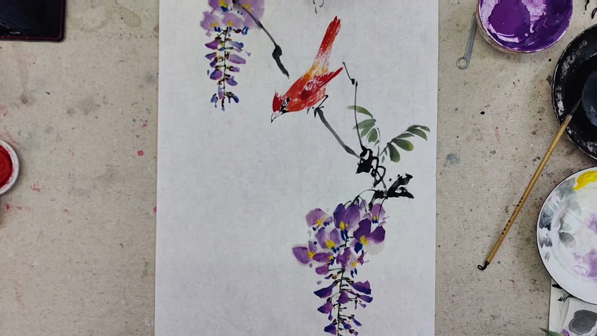 《鸟语花香》小红鸟与紫藤花