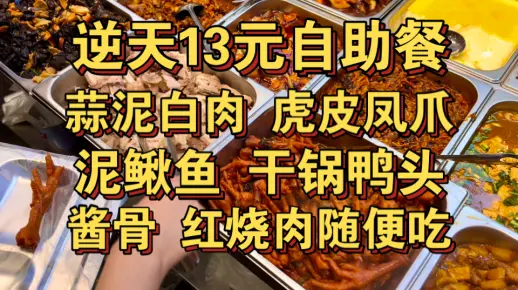 疯了！13元自助餐蒜泥白肉 虎皮凤爪 泥鳅鱼 干锅鸭头随便吃！