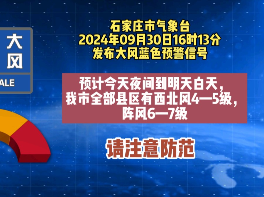 石家庄市气象台发布大风蓝色预警信号!哔哩哔哩bilibili