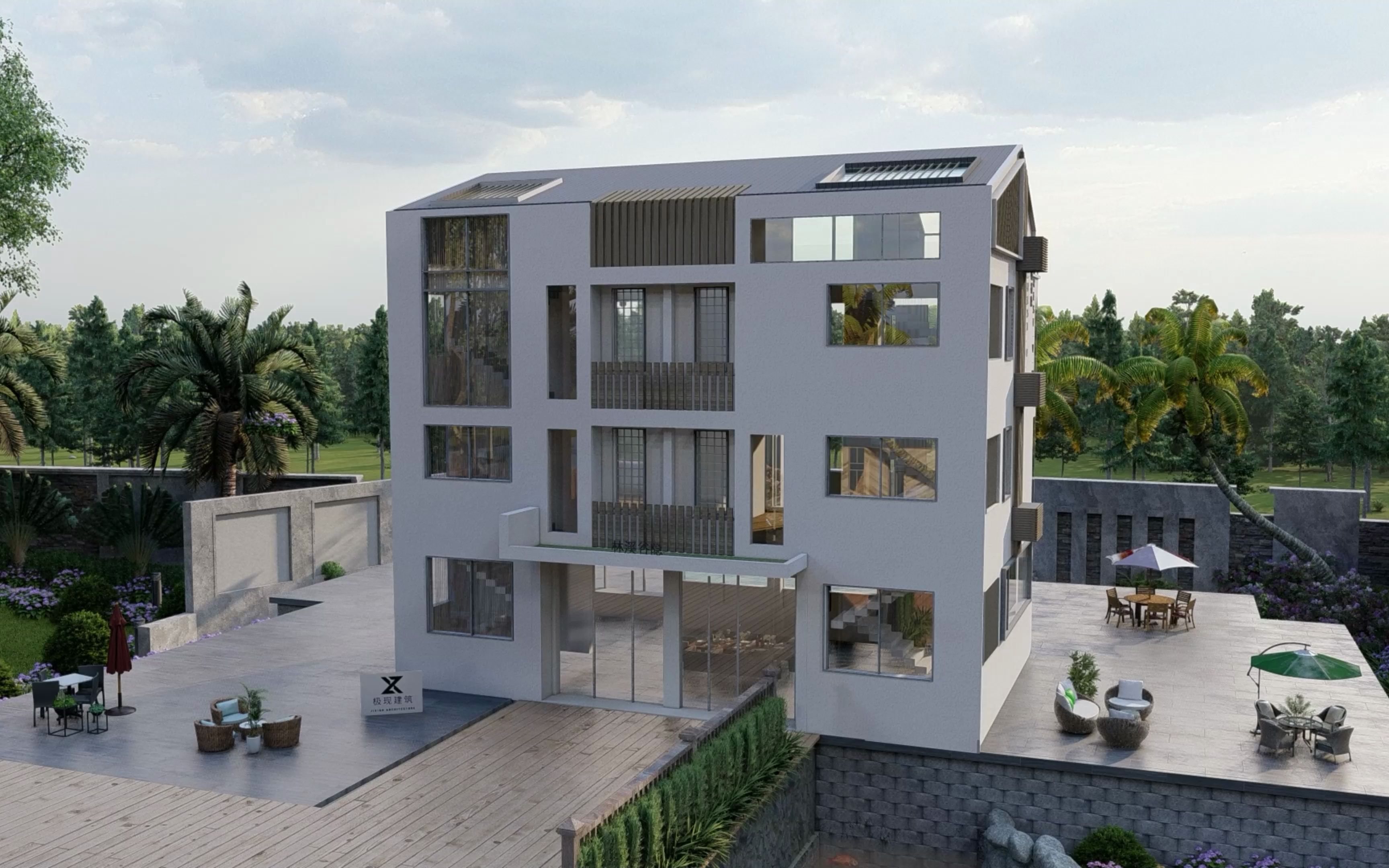 三层丨现代风双拼别墅,尺寸:14.6m*9.5m