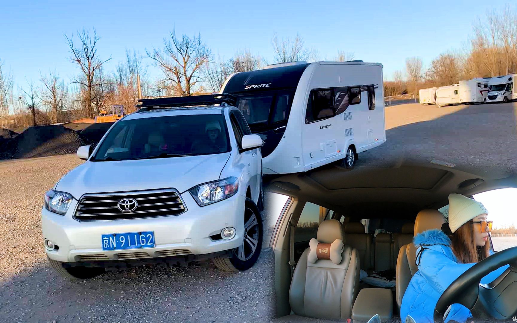 女司机为考c6驾照,第一次练习倒6米拖挂房车!看看到底难不难?