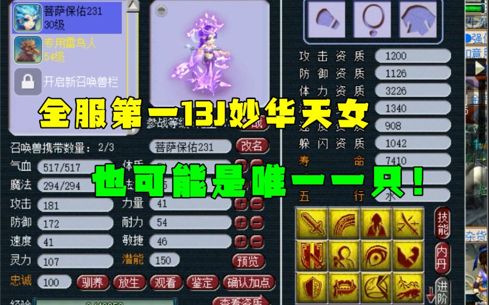 梦幻西游:全服第一妙华天女,13技能带护盾,唯一一只不会再有!