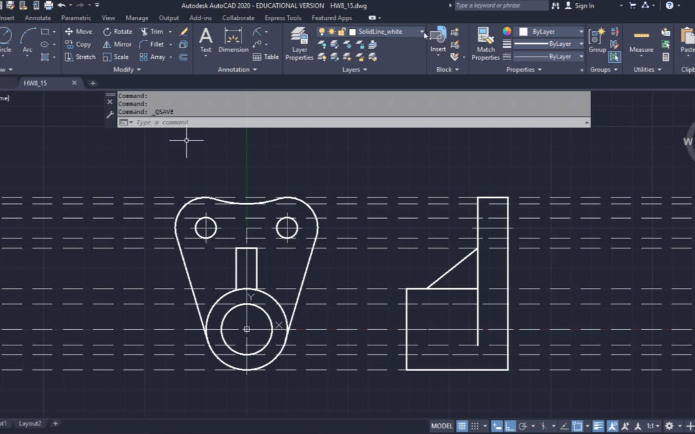 L7:三视图投影 练习2 | 辅助线 | AutoCAD 英文教学 | 三视图 | 投影 | 工程制图 | 计算机绘图哔哩哔哩bilibili