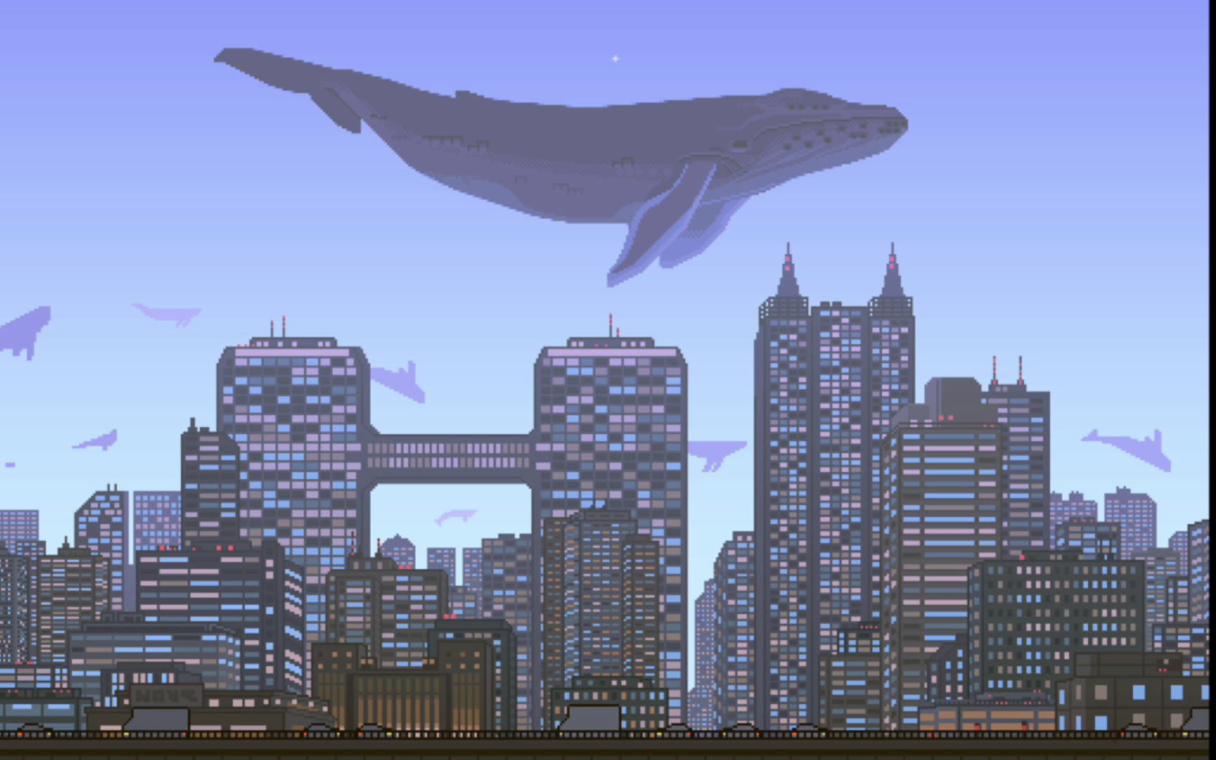 像素画ⷥŸŽ市上空的鲸鱼群&建筑与风景Pixel art|搬运哔哩哔哩bilibili