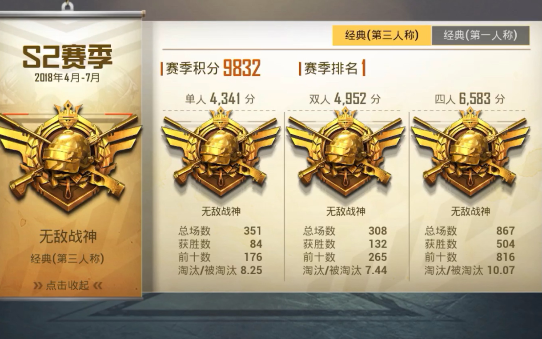 刺激战场s2榜一夏狸,有人记得嘛?