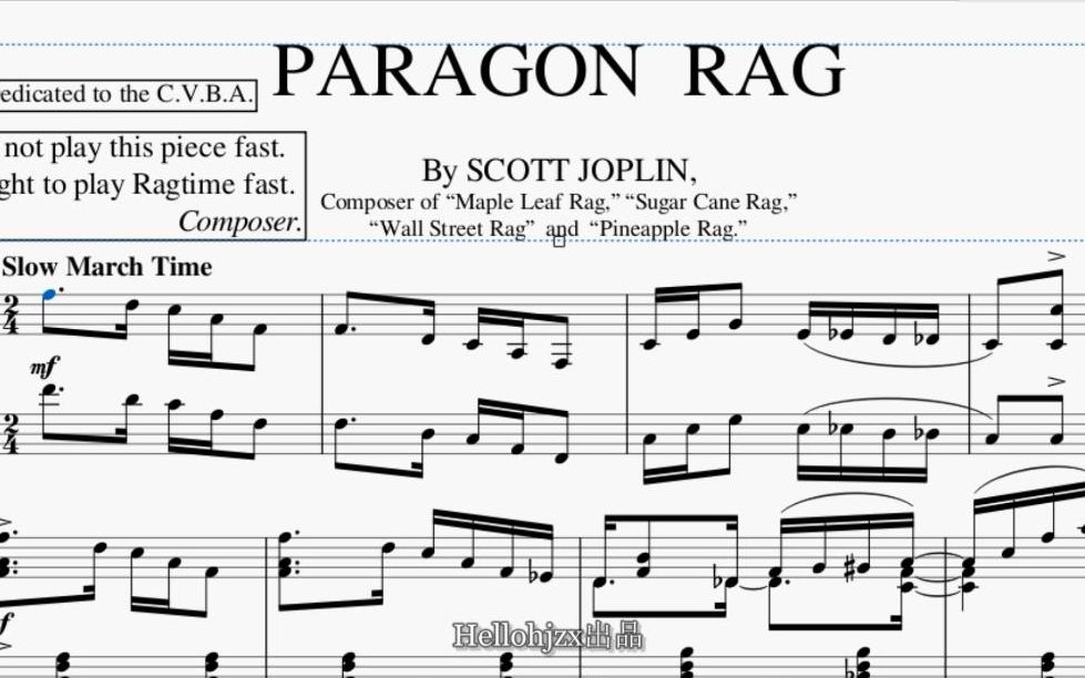 [图]乔普林：《完美无瑕的雷格》（"帕拉贡",F大调版）—Scott Joplin:Paragon Rag（1909年发表的中后期拉格泰姆作品）