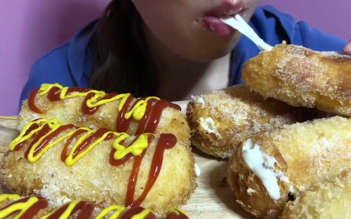 吃播吃芝士热狗咀嚼声realeatingsoundsりーめいリーメイ