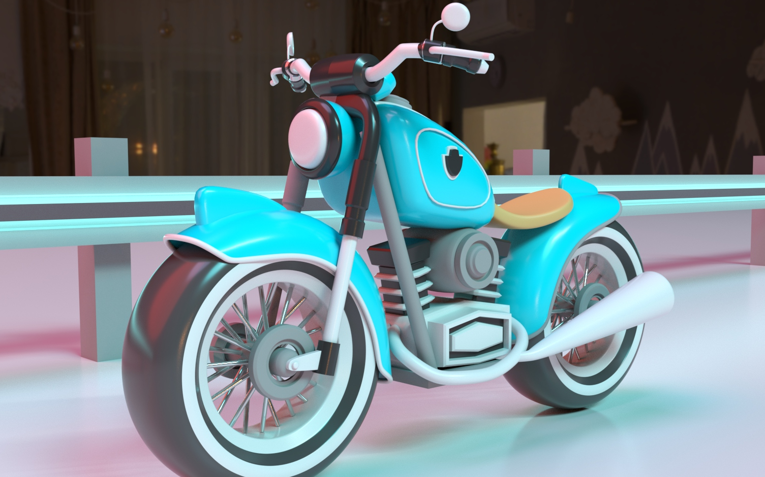 【maya建模】卡通摩托车模型制作,基础布线,材质渲染案例教学,maya