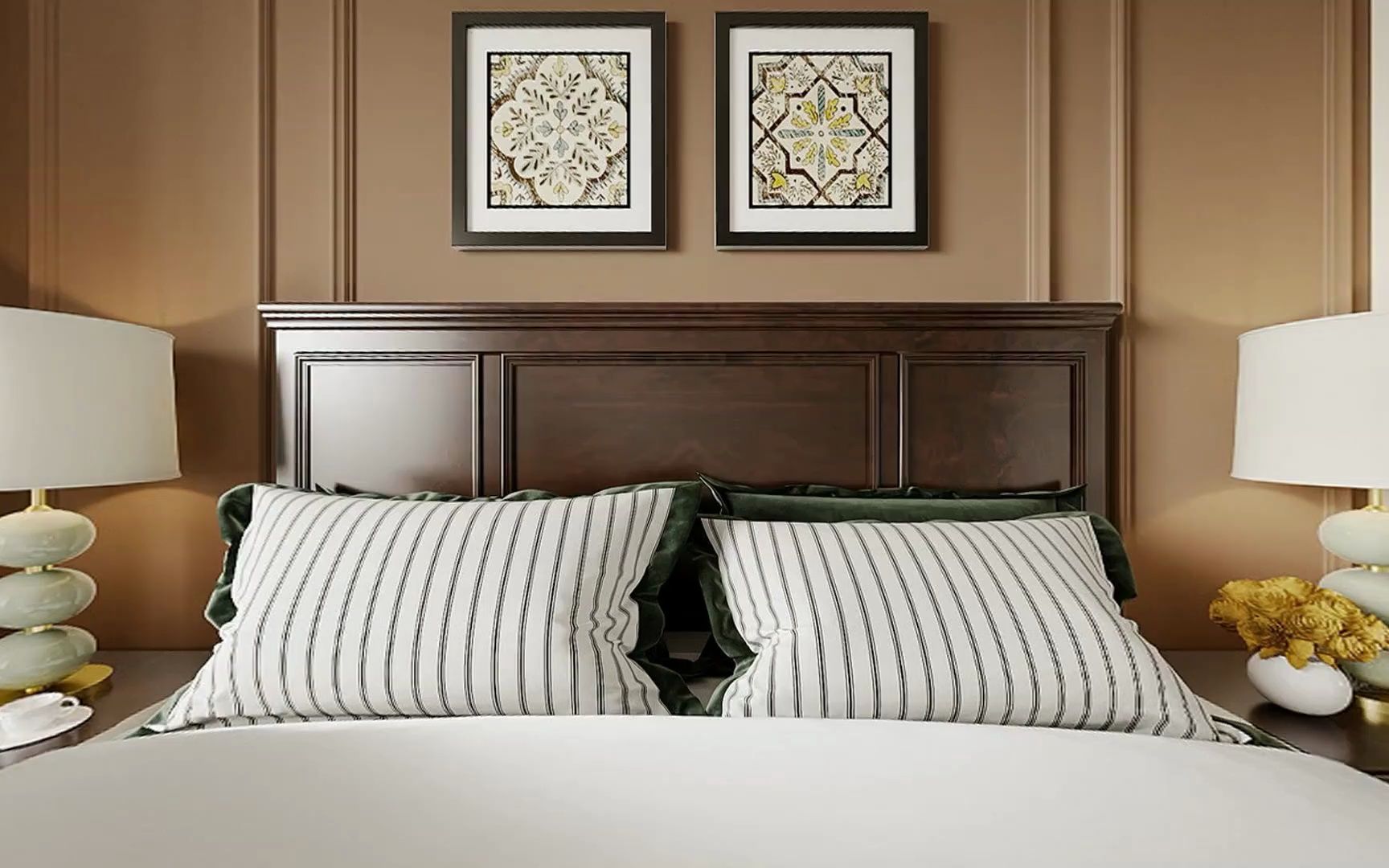 超美的简美卧室,线条感增加墙面的层次,别有一番韵味