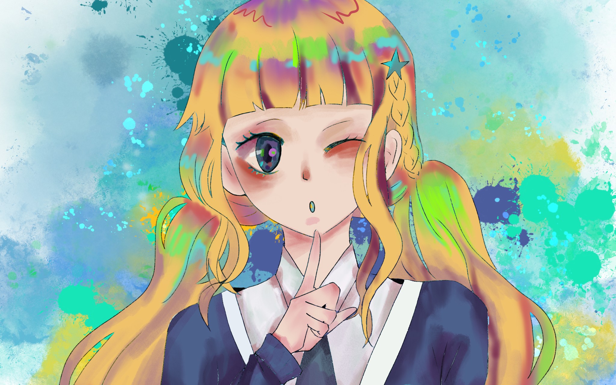 板绘黄色双马尾jk制服小姑凉