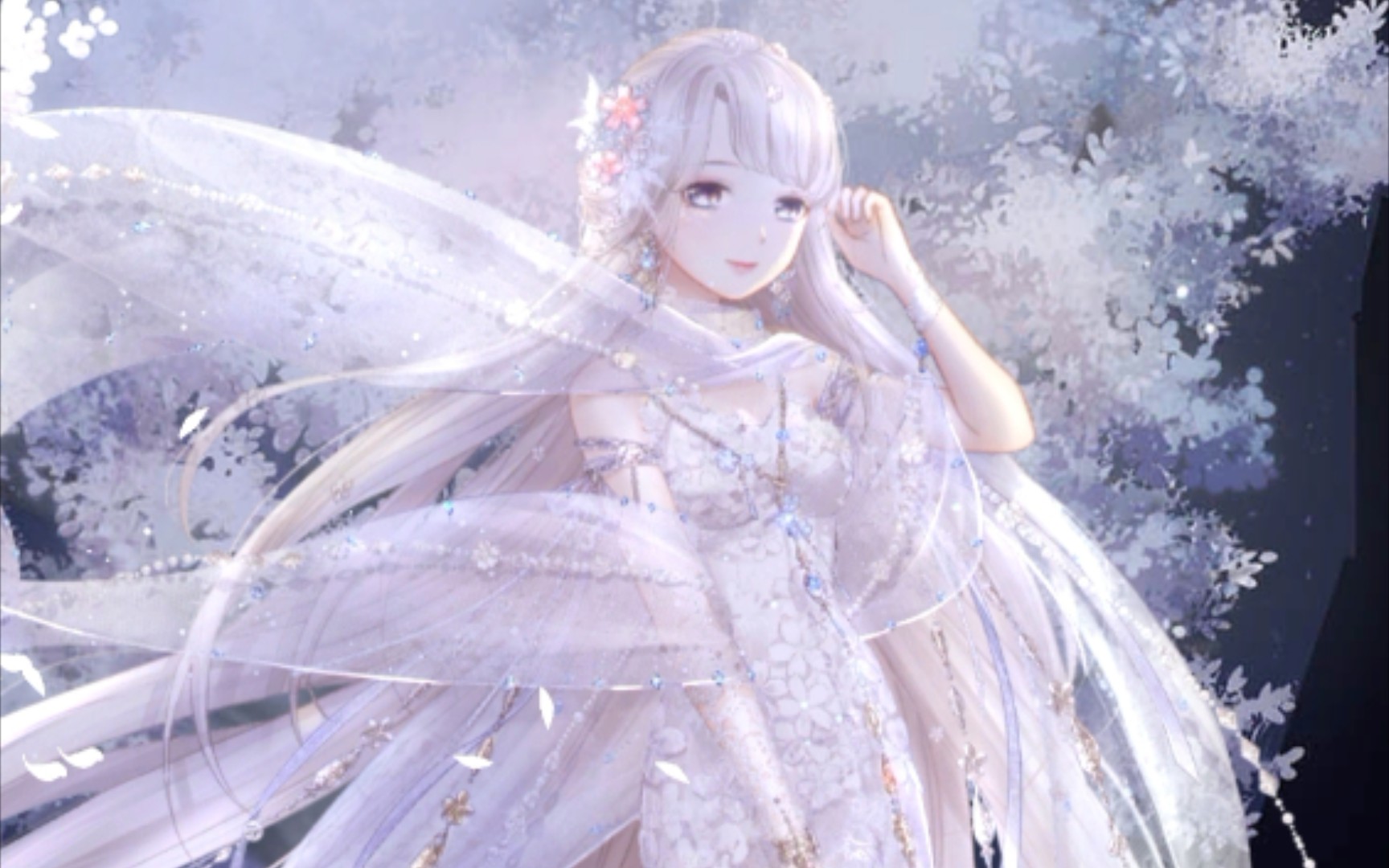 奇迹暖暖有生之年白樱恋歌原色染色动作光影背景