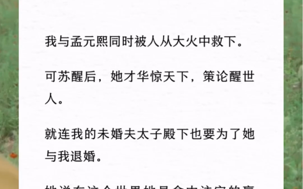 我与孟元熙同时被人从大火中救下.可苏醒后,她才华惊天下,策论醒世人.就连我的未婚夫太子殿下也要为了她与我退婚.【韶华再起】哔哩哔哩bilibili