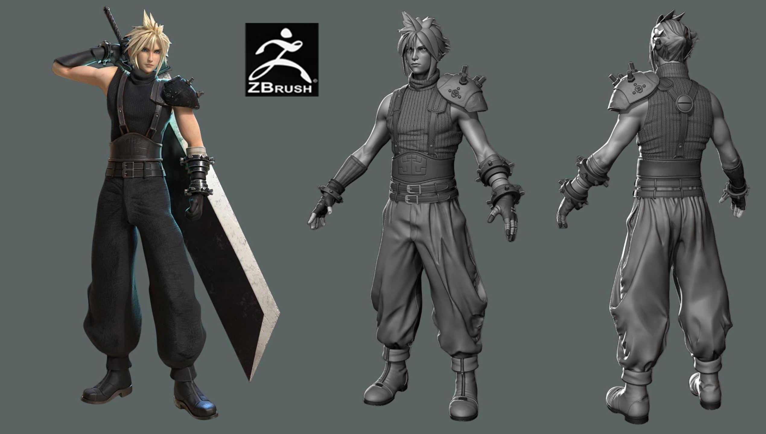 【zbrush角色建模】最终幻想-克劳德次世代全身雕刻制作,技巧讲解全是