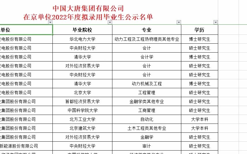 大唐集团在京单位22年录用名单,有两所大学不一般哔哩哔哩bilibili