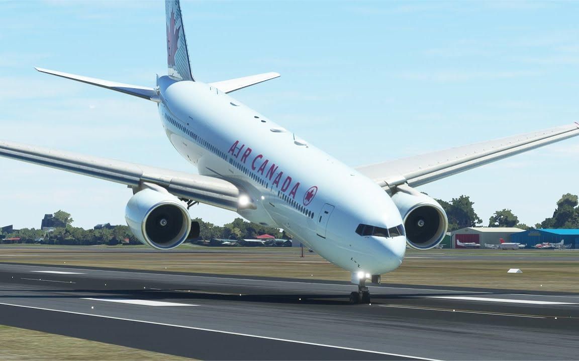 飞机底部视角,波音777低空着陆在黄金海岸机场丨mfs