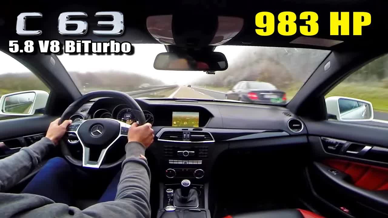 983HP C63 AMG 5.8 V8 BiTurbo在AUTOBAHN上速度极快!哔哩哔哩bilibili