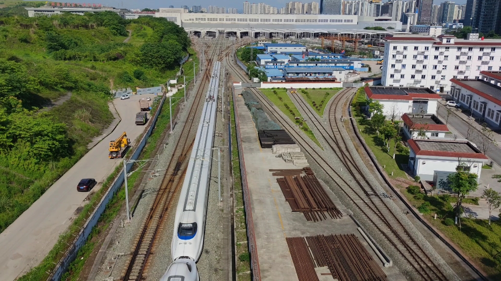 重庆北站crh高铁动车组列车出站4k60fps