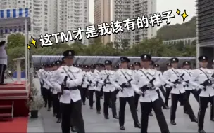 下载视频: 香港警察中式正步汇报表演，这TM才是该有的样子。