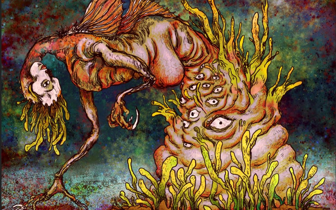 【procreate板绘过程】画个怪物线稿 上色,珊瑚礁触手变人