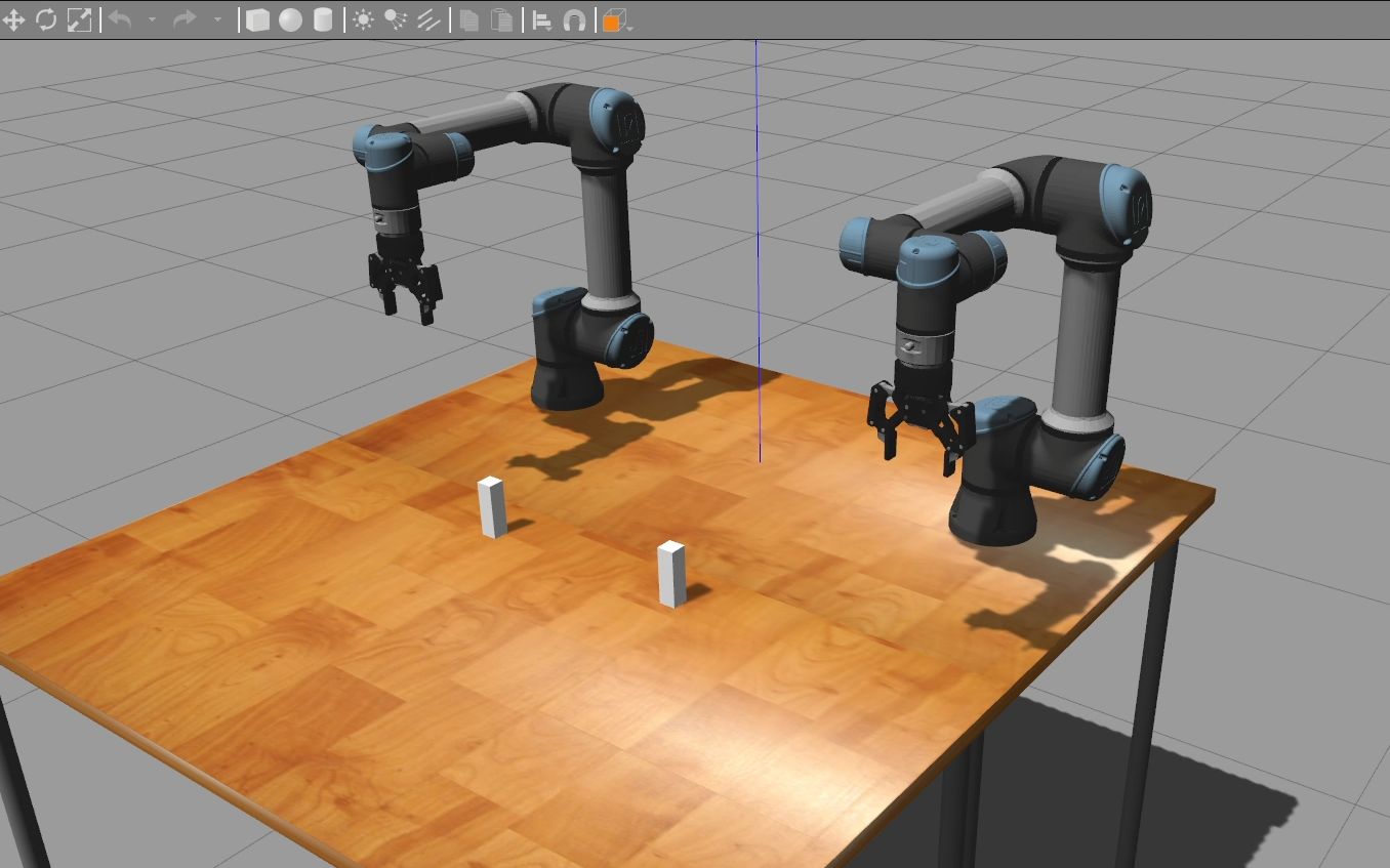 ros2 gazebo双ur5e机械臂抓取