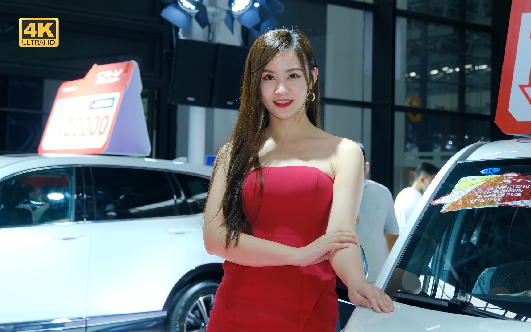 2021年6广西南宁车展丰满美女车模本田展台4k
