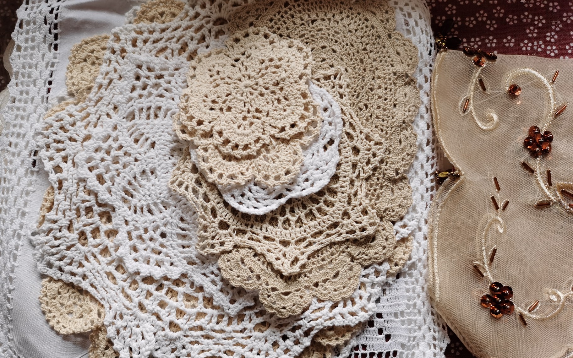 购物分享外贸出口原单法式乡村田园手工钩针蕾丝花边餐垫盘垫桌布茶盘