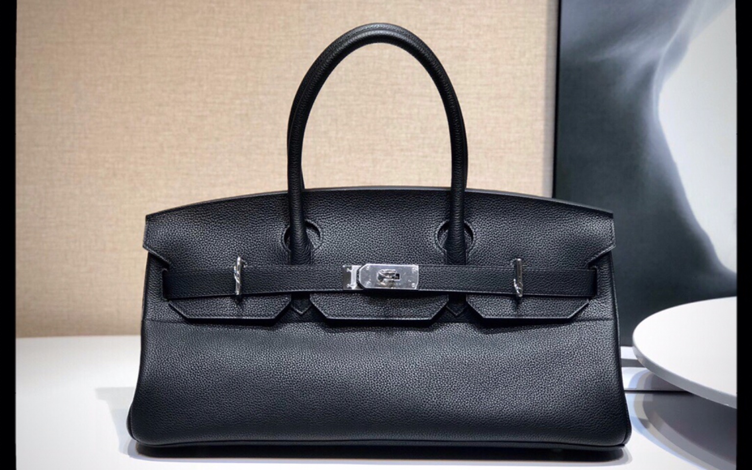 hermes shoulder birkin爱马仕中古款矮身黑色银扣铂金包
