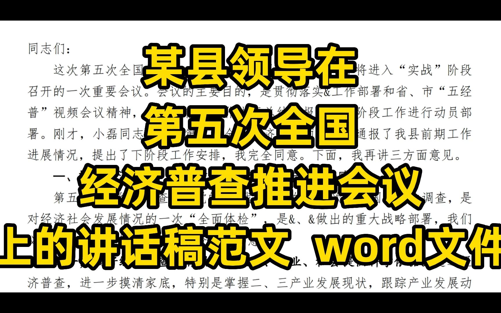 某县在 第五次经济普查推进会议 上的领导讲话稿范文 word文件哔哩哔哩bilibili