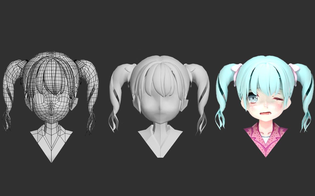 【3dmax bodypaint3d】小初音,从box开始到五官布线比例调节/展开uv