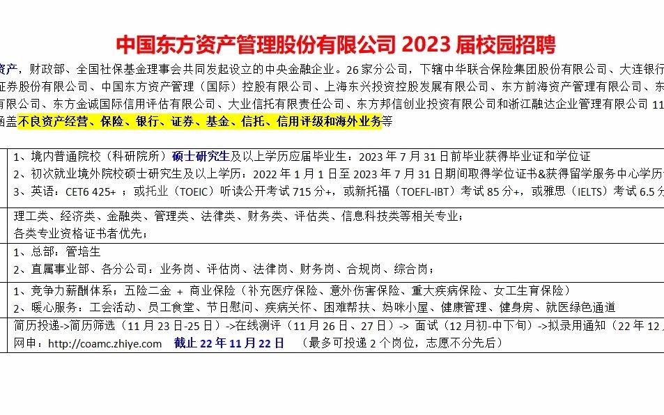 中国东方资产23届校招,金融央企,九险二金哔哩哔哩bilibili