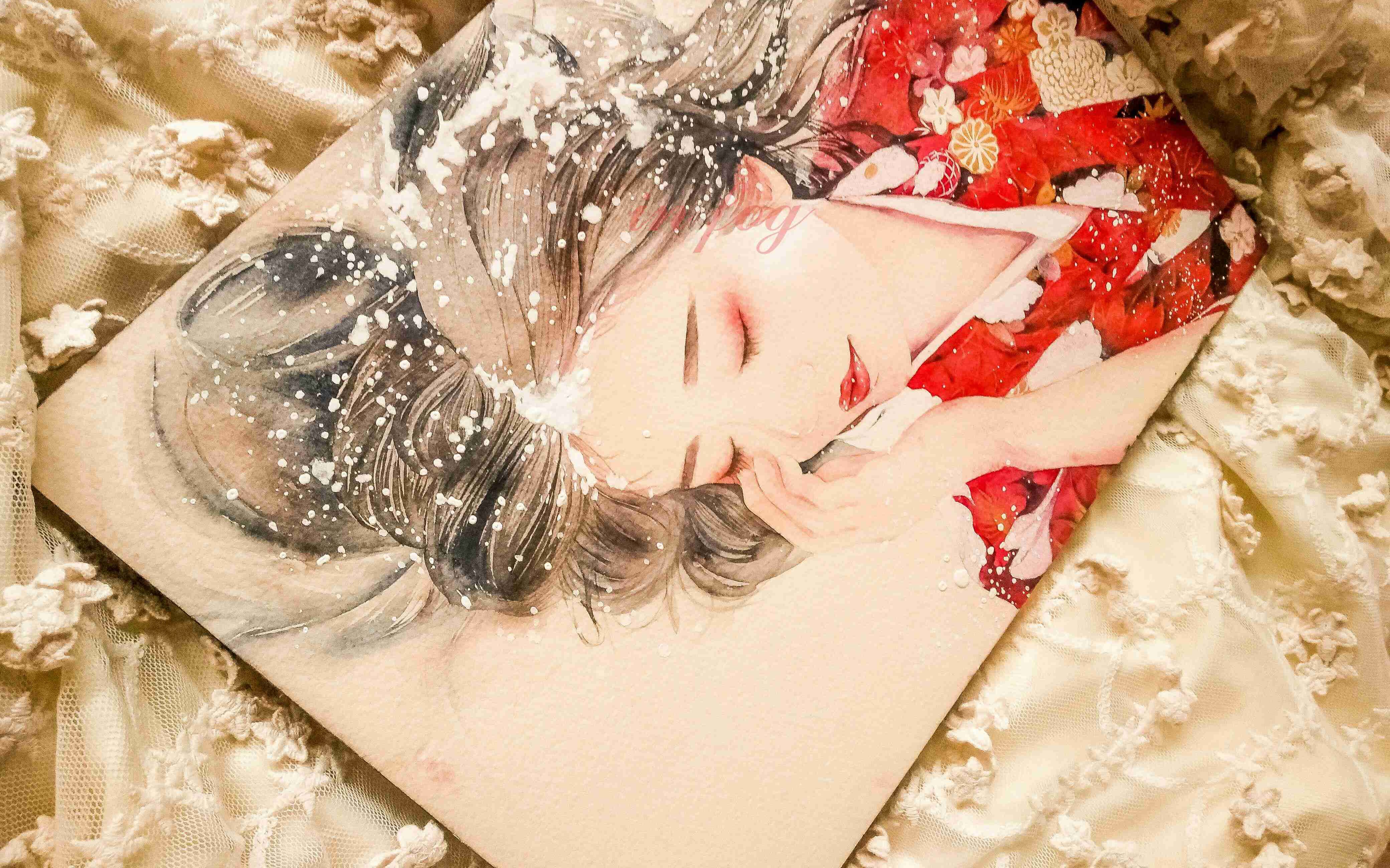 手绘水彩醉红妆一个小白的绘画过程古风美人