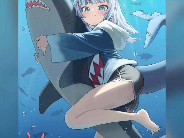 鲨鱼泳衣女孩!夏日清凉必备!