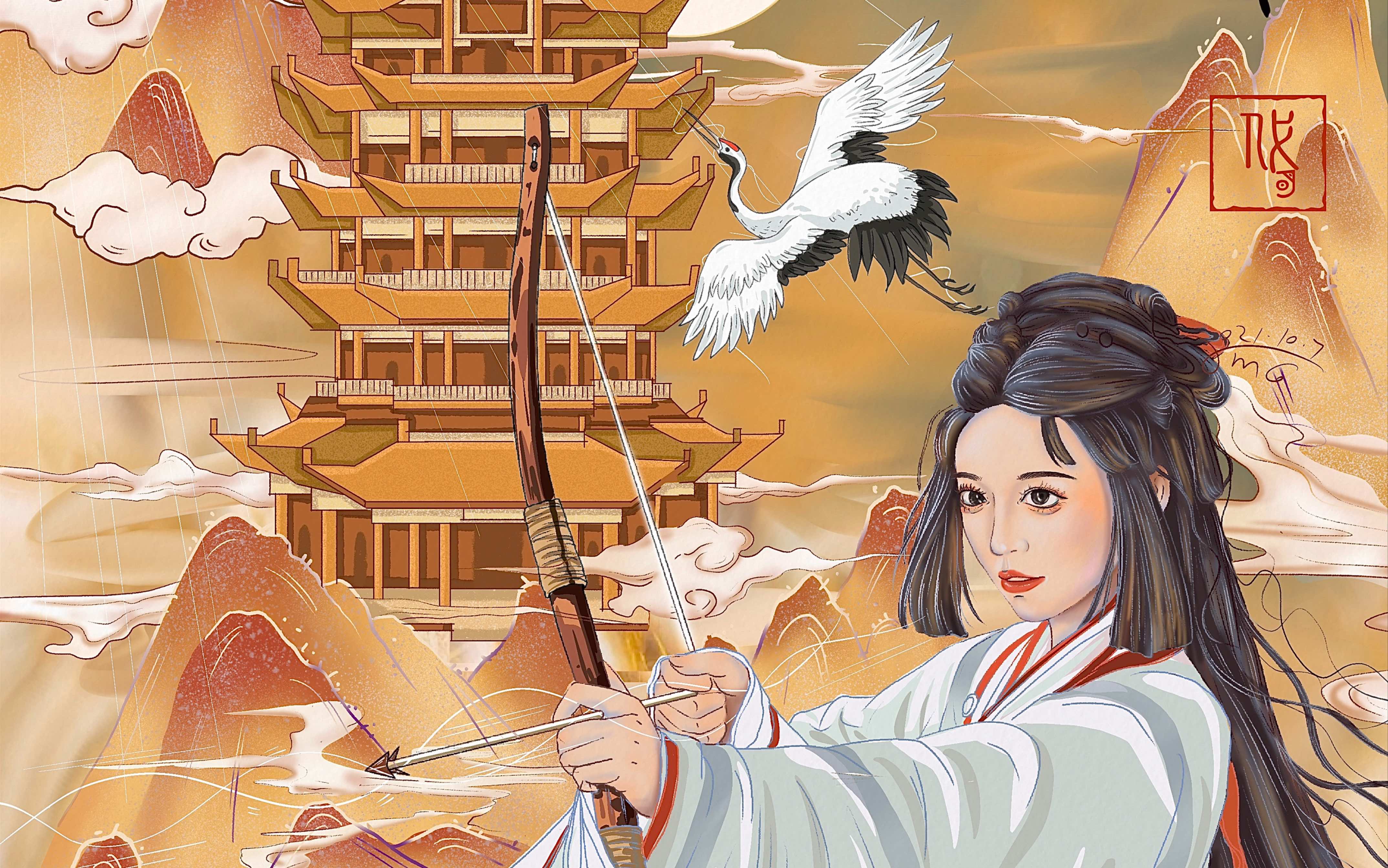 【插画】国风插画射箭的女娃子_哔哩哔哩_bilibili