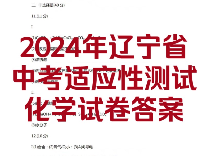 2024年辽宁省中考适应性测试化学试卷答案!哔哩哔哩bilibili