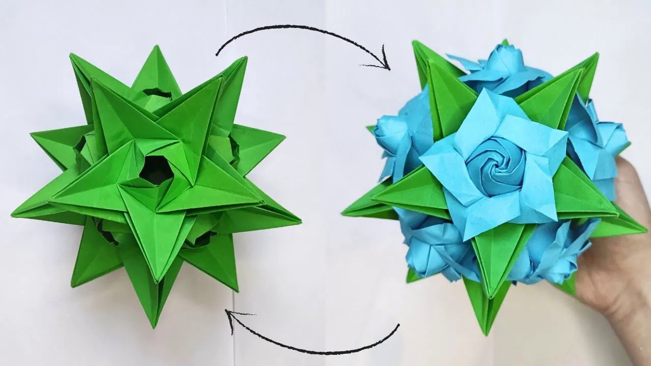 【origami library】玫瑰花折纸花球折纸教程origami roses kusudama