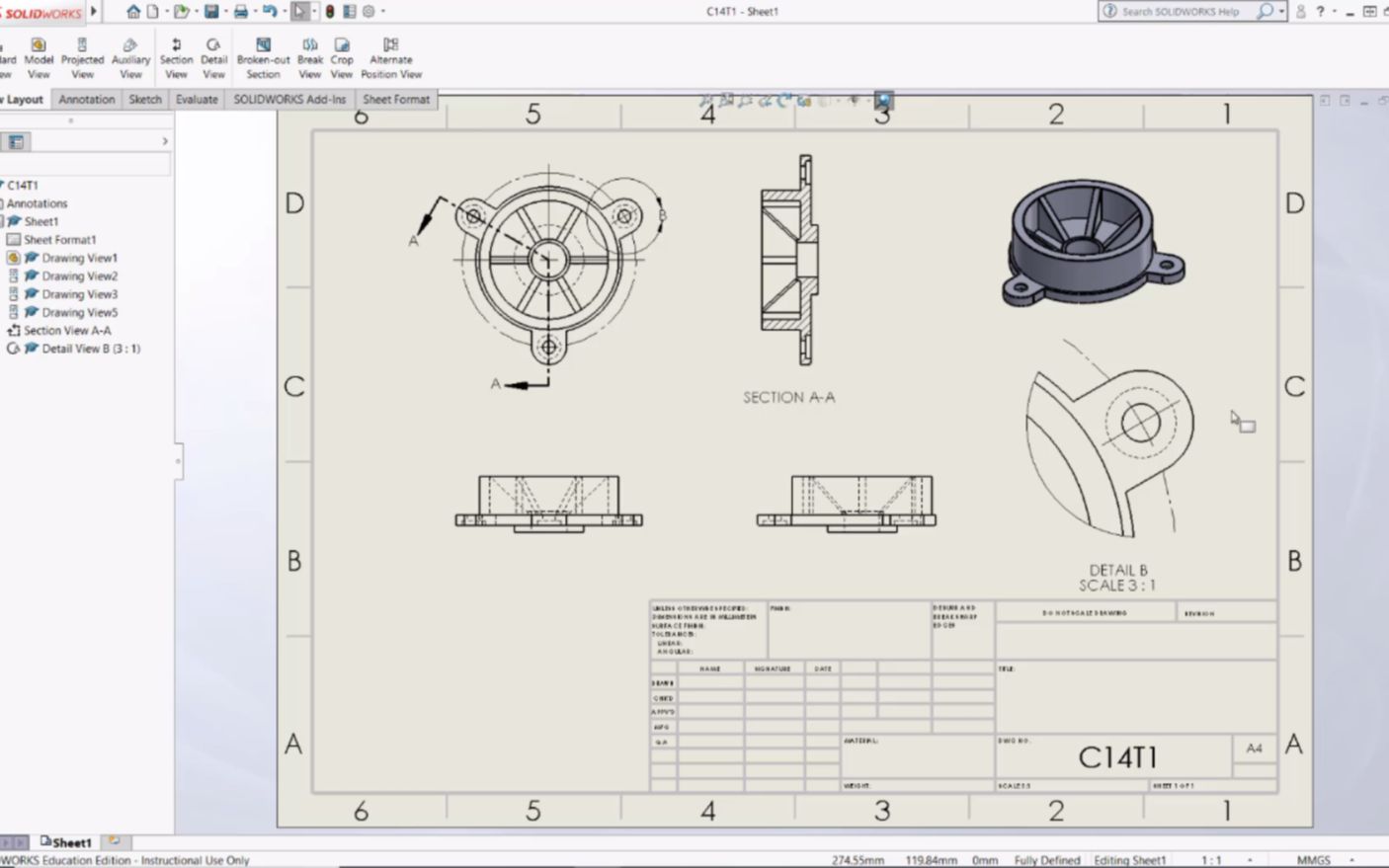 L181:盖体范例 之 多方位视图 | SolidWorks英文教学 | 工程图 | 三视图 | 旋转剖视图 | 局部视图哔哩哔哩bilibili