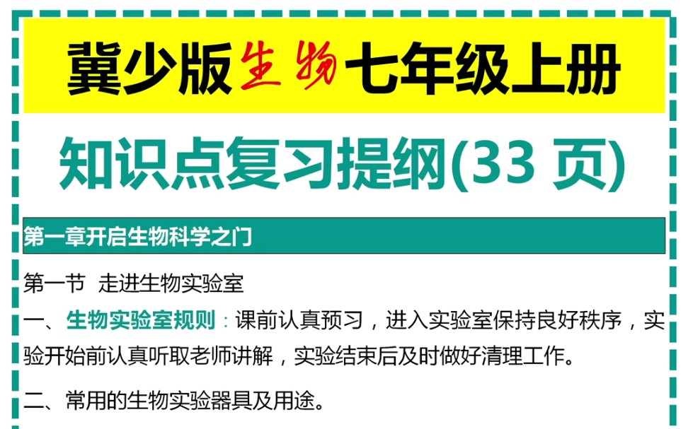 冀少版生物七年级上册知识点复习提纲哔哩哔哩bilibili