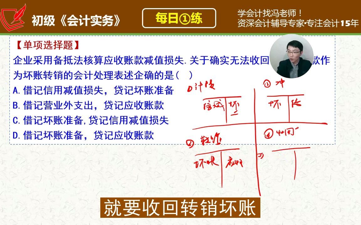 初级《会计实务》每日一练第524天,坏账准备的4个分录哔哩哔哩bilibili