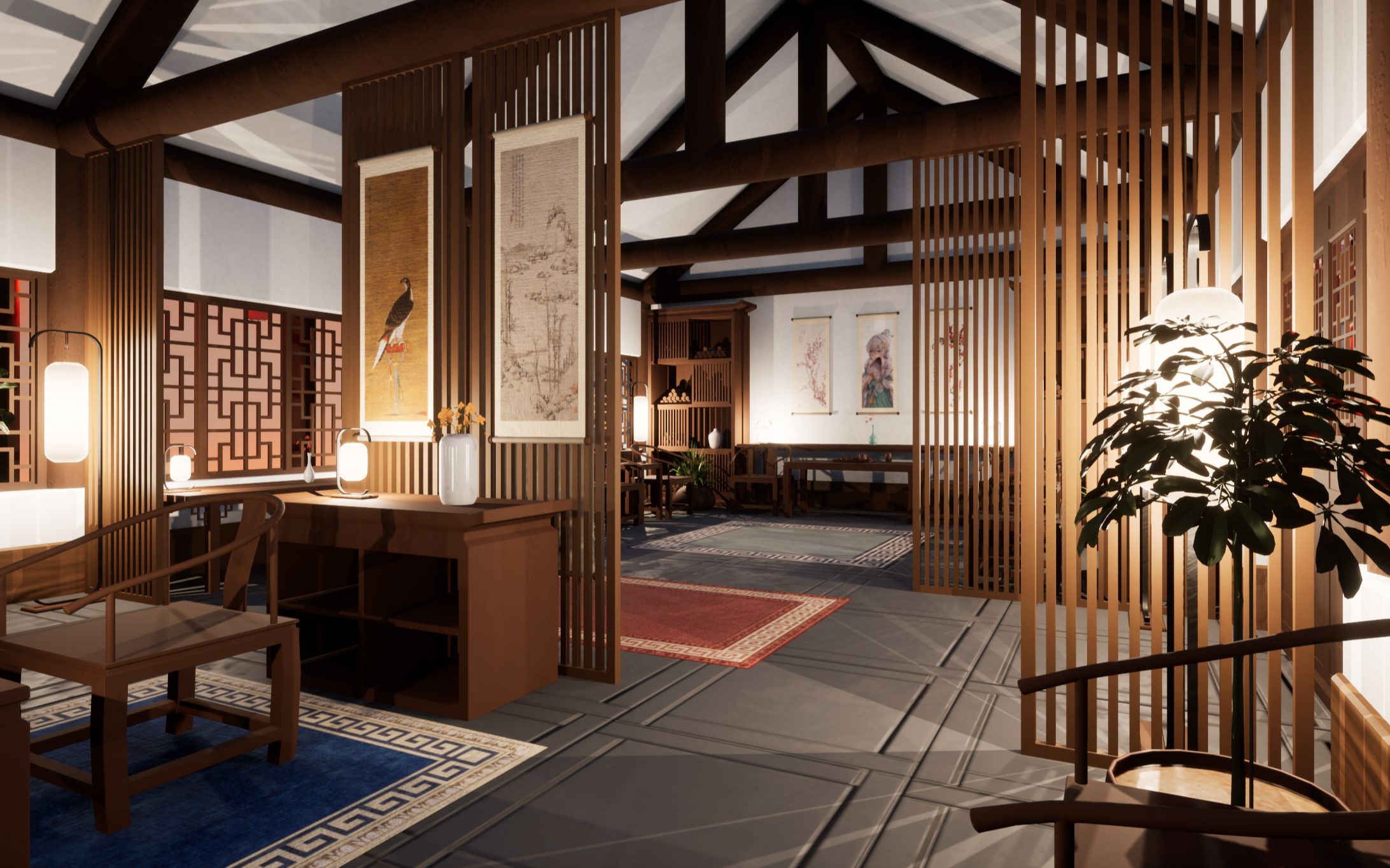 纪念第一个虚幻4场景小作品,中式徽派建筑,成为游戏地编的第一步