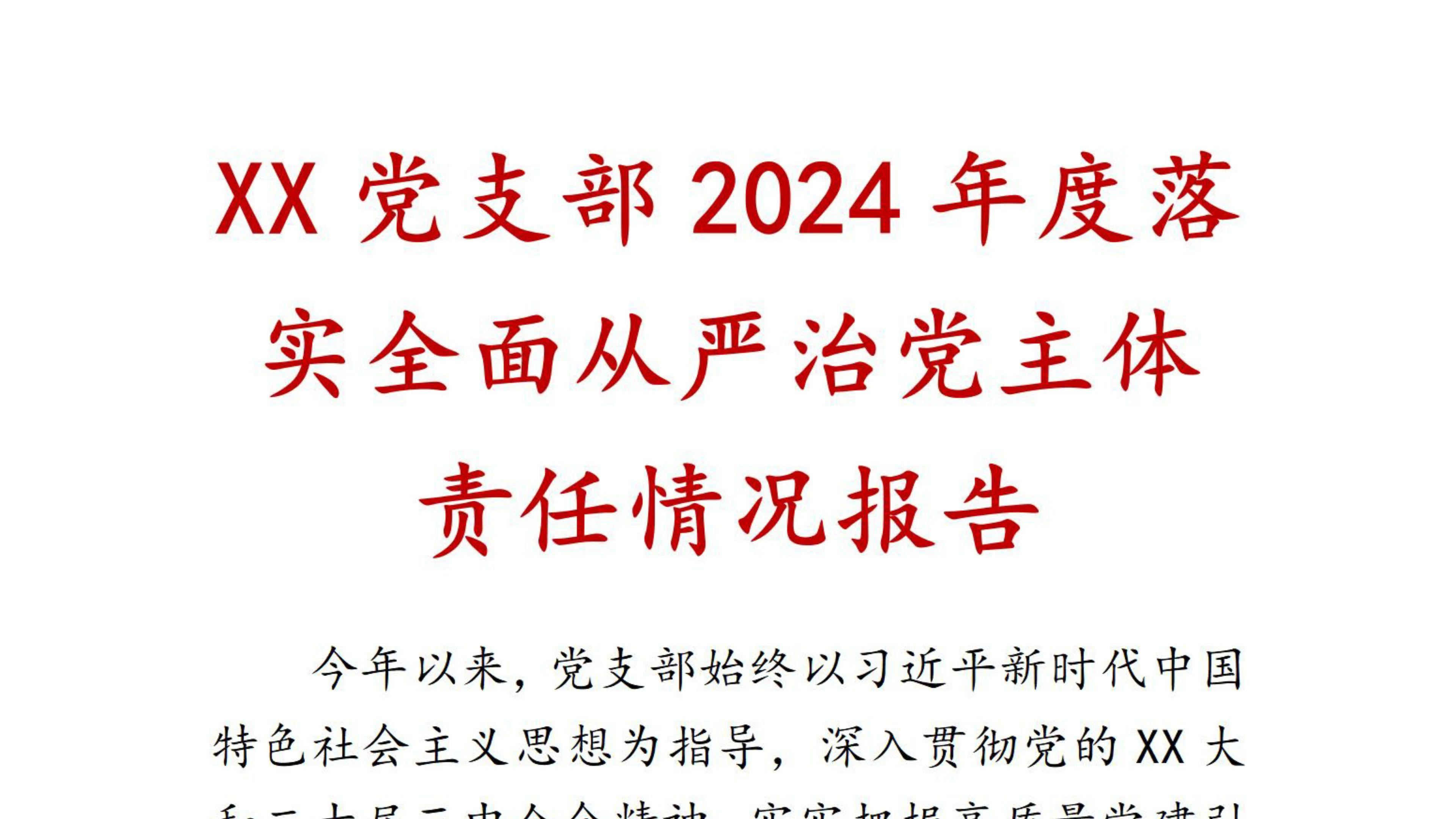 XX党支部2024年度落实全面从严治党主体责任情况报告哔哩哔哩bilibili