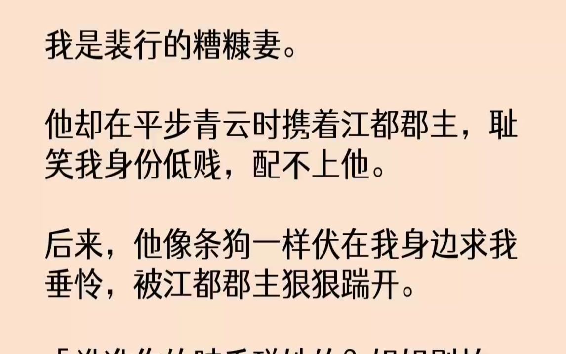 【完结文】我是裴行的糟糠妻.他却在平步青云时携着江都郡主,耻笑我身份低贱,配不上...哔哩哔哩bilibili