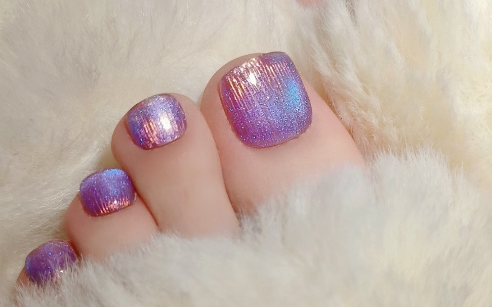 夏日必备～梦幻紫色布契拉提追光猫眼极光粉脚脚美甲