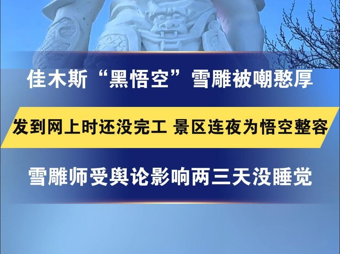 佳木斯“黑悟空”雪雕被嘲憨厚 发到网上时还没完工 景区连夜为悟空整容 雪雕师受舆论影响两三天没睡觉哔哩哔哩bilibili