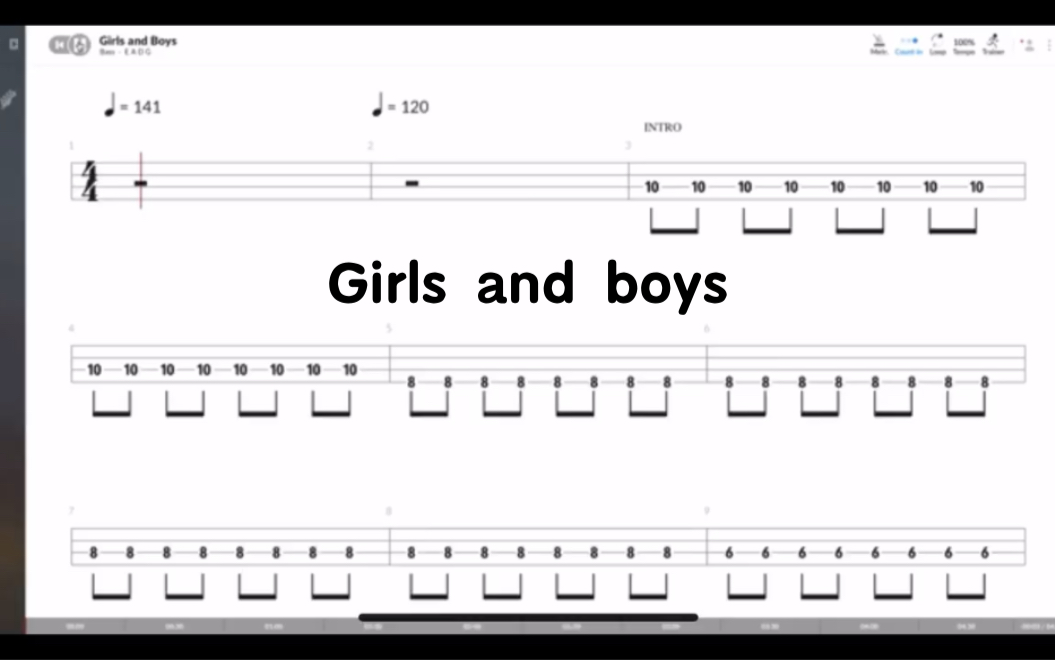 [图]Girls and boys - Blur Bass Tab