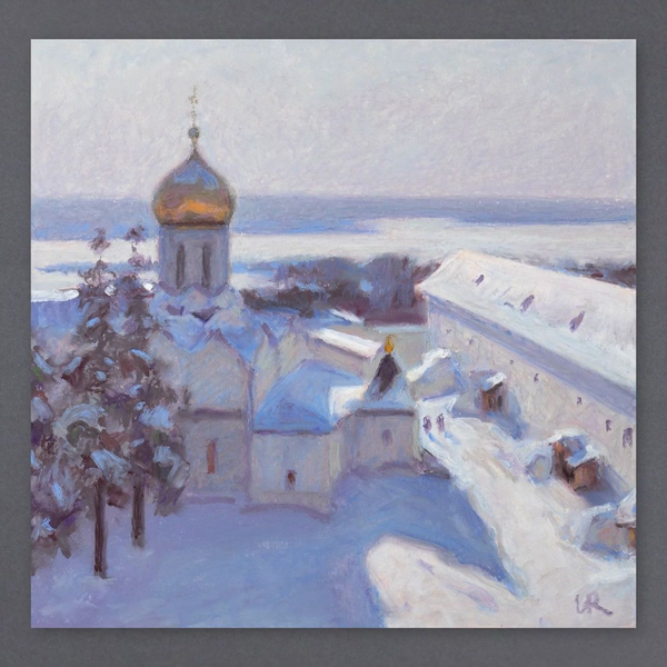油画-Frosty winter day - Oil pastel painting demo by Lena